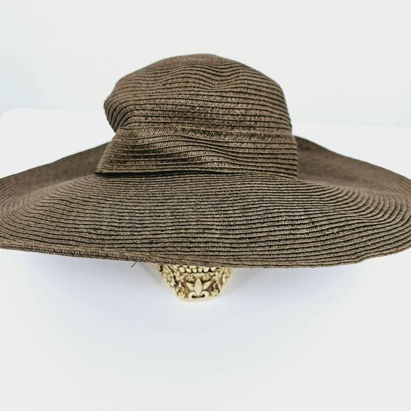 Merona Hat Floppy Brown Sun Side Buckle One Side Paper Blend Outdoor Beach New - Picture 3 of 12